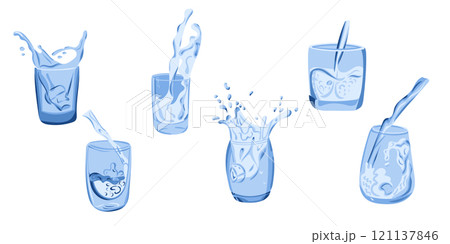 Set of glasses with splashing water Set of glasses with splashing water 121137846