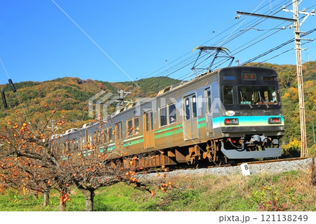 秩父鉄道「柿の実なる沿線風景を走る電車」 121138249