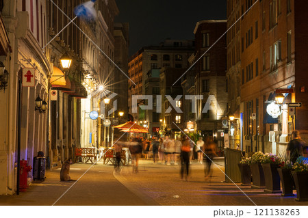 Montreal, Quebec, Canada - August 18 2021 : Night view of Old Montreal. Saint Paul Street (Rue Saint-Paul). Montreal, Quebec, Canada - August 18 2021 : Night view of Old Montreal. Saint Paul Street (Rue Saint-Paul). 121138263