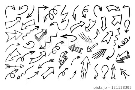 Hand drawn arrow doodle black line set. Different shape spiral curved arrows isolated on white. Scribble direction pointers symbols. infographic swirl element. Sketch mark up down left right twisted Hand drawn arrow doodle black line set. Different shape spiral curved arrows isolated on white. Scribble direction pointers symbols. infographic swirl element. Sketch mark up down left right twisted 121138393