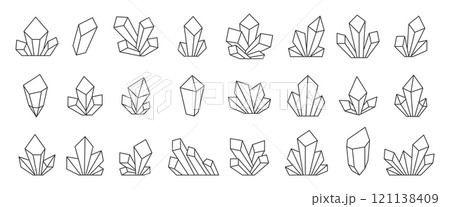 Geometric crystal abstract shapes minimal line set. Variety clean gemstone forms, clusters, single stones. Perfect for use in branding, posters, patterns, web design, or luxury aesthetics packaging Geometric crystal abstract shapes minimal line set. Variety clean gemstone forms, clusters, single stones. Perfect for use in branding, posters, patterns, web design, or luxury aesthetics packaging 121138409