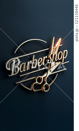 image logo labled "barbershop"  with dark-grey  background for branding and marketing. Ai generated 121138448
