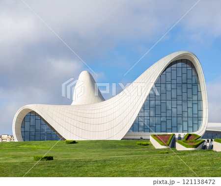 Modern Architecture of Heydar Aliyev Centre in Baku Azerbaijan on a sunny summer Day 121138472