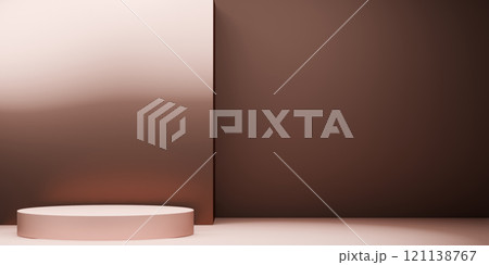 mocha tone Fashion product background stand podium display with blank backdrops. 121138767