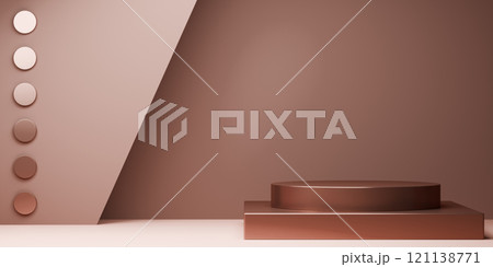 mocha tone Fashion product background stand podium display with blank backdrops. 121138771