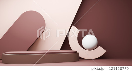 mocha tone Fashion product background stand podium display with blank backdrops. 121138779