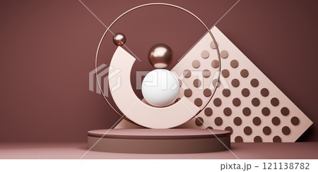 mocha tone Fashion product background stand podium display with blank backdrops. 121138782