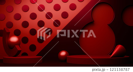 Dark red style. Fashion product background, stand product podium display with blank backdrops. 121138787