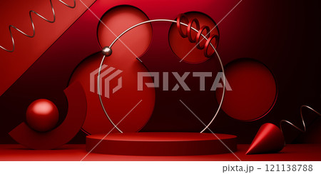 Dark red style. Fashion product background, stand product podium display with blank backdrops. 121138788