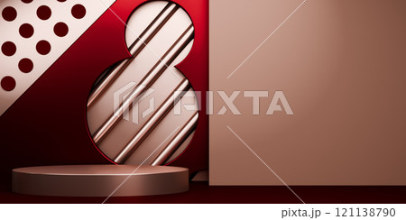 Dark red style. Fashion product background, stand product podium display with blank backdrops. 121138790
