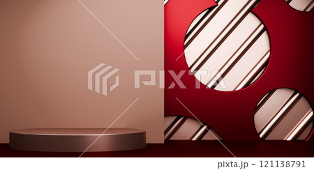 Dark red style. Fashion product background, stand product podium display with blank backdrops. 121138791