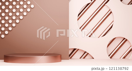 mocha tone Fashion product background stand podium display with blank backdrops. 121138792