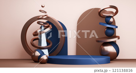 two tone mocha and blue, Fashion product background stand podium display with blank backdrops. 121138816