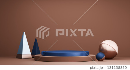 two tone mocha and blue, Fashion product background stand podium display with blank backdrops. 121138830