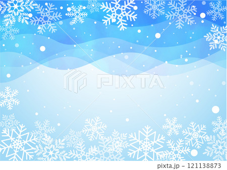 雪、snow、雪の結晶、クリスマス、冬、氷、ブルー、青、水彩、景色、壁紙 121138873