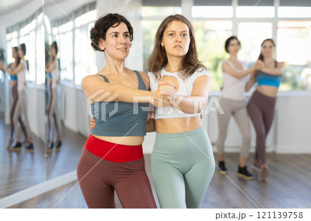 Group of women dancing pair dances in studio 121139758