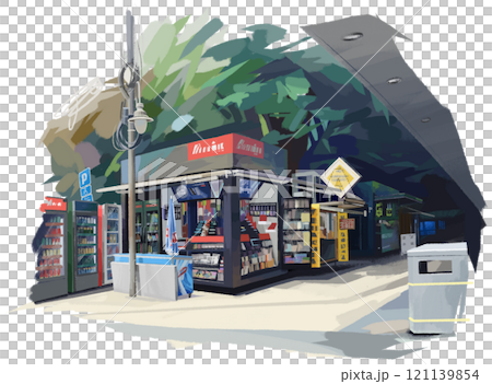 Street view of a row of city kiosks Street view of a row of city kiosks 121139854