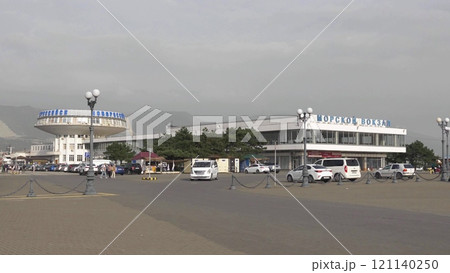 Novorossiysk, Russia - 18 August 2023 Novorossiysk Marine Station building Novorossiysk, Russia - 18 August 2023 Novorossiysk Marine Station building 121140250