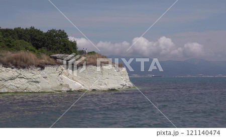 Black sea coast. bald mountain. Beautiful blue sea in Novorossiysk 121140474