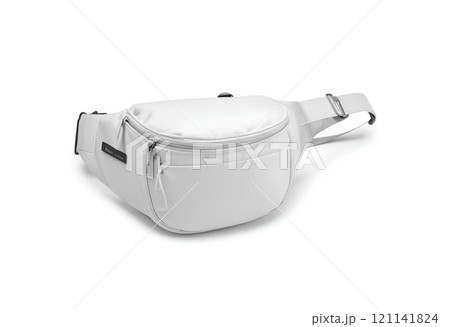 Blank white waist bag mockup stand, front view. 121141824