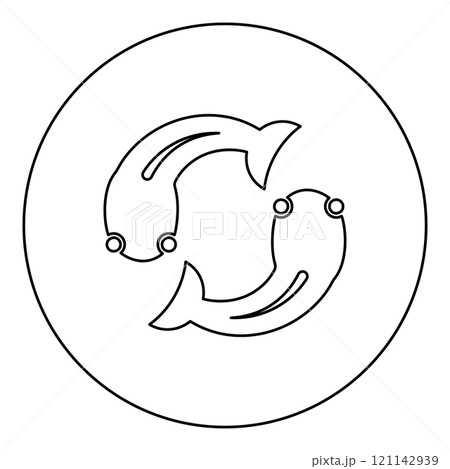 Fish goby two moves in circle icon in circle round black color vector illustration image outline contour line thin style 121142939