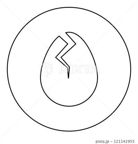 Egg with cracked eggshell damaged icon in circle round black color vector illustration image outline contour line thin style 121142955
