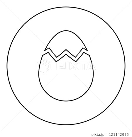 Egg with cracked eggshell damaged icon in circle round black color vector illustration image outline contour line thin style 121142956