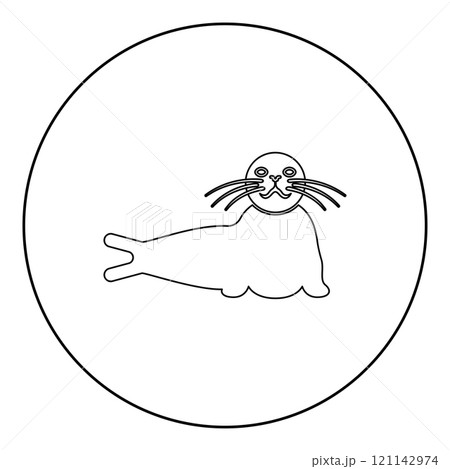 Seal lying icon in circle round black color vector illustration image outline contour line thin style 121142974