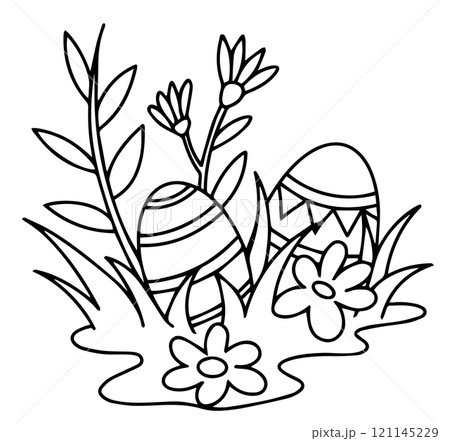 Easter composition with eggs and flowers. cute illustration in doodle style. coloring book Easter composition with eggs and flowers. cute illustration in doodle style. coloring book 121145229