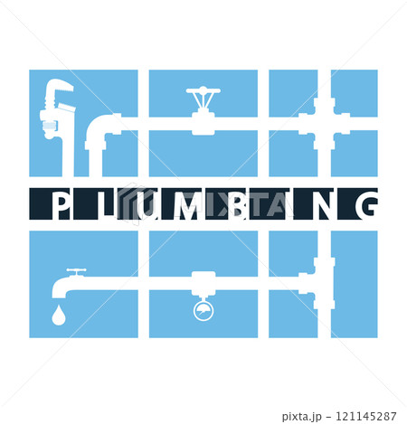 Water pipe system and faucet symbol plumbing repair 121145287
