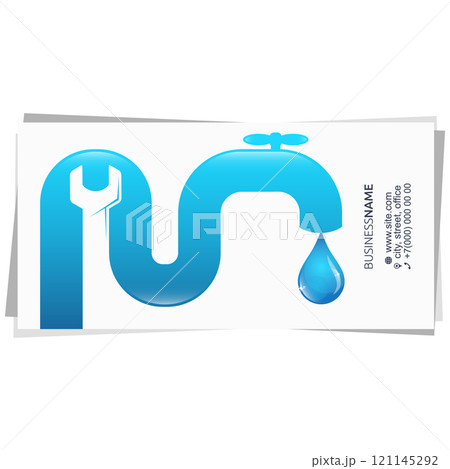 Water pipe with faucet and wrench business card Water pipe with faucet and wrench business card 121145292
