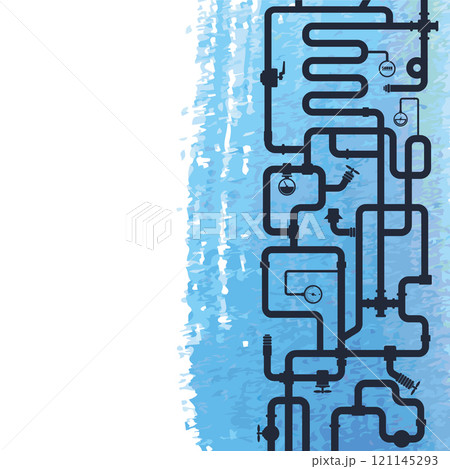 Water pipes and blue water waves banner Water pipes and blue water waves banner 121145293
