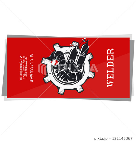 Welder with welding machine in hand business card concept Welder with welding machine in hand business card concept 121145367