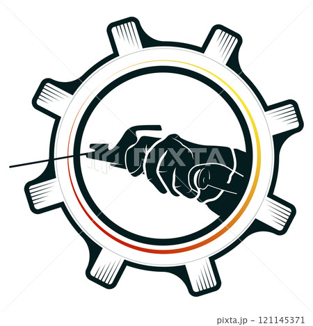Welding machine in hand and gear wheel Welding machine in hand and gear wheel 121145371