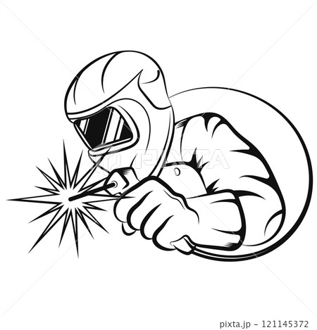 Welding machine in hand of welder silhouette Welding machine in hand of welder silhouette 121145372