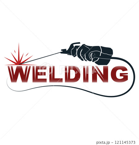 Welding machine in hand symbol for welder 121145373