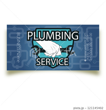 Wrench in hand plumbing repair and service business card 121145402