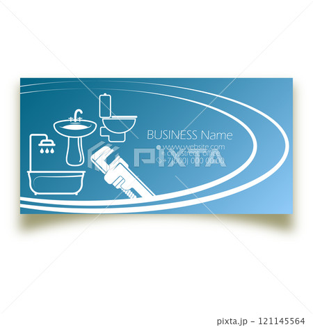 Wrench and plumbing silhouette. Business card concept for plumber Wrench and plumbing silhouette. Business card concept for plumber 121145564