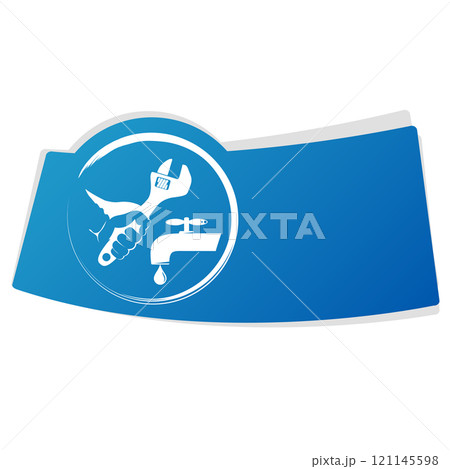 Wrench in hand and water tap banner Wrench in hand and water tap banner 121145598