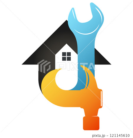 Wrench hammer and house, symbol for repair and service Wrench hammer and house, symbol for repair and service 121145610