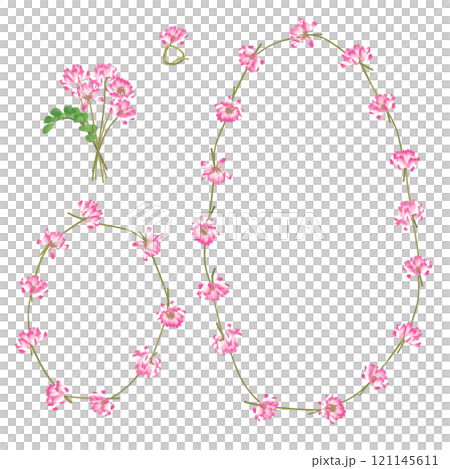 連接黃耆製成的項鍊、戒指、迷你花束插畫套裝 121145611