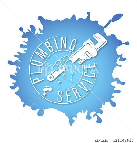 Wrench in hand and water drops 121145619