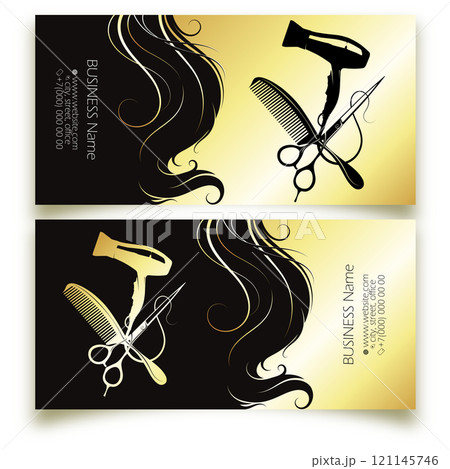 Business card concept for a beauty salon, scissors comb hair stylist Business card concept for a beauty salon, scissors comb hair stylist 121145746