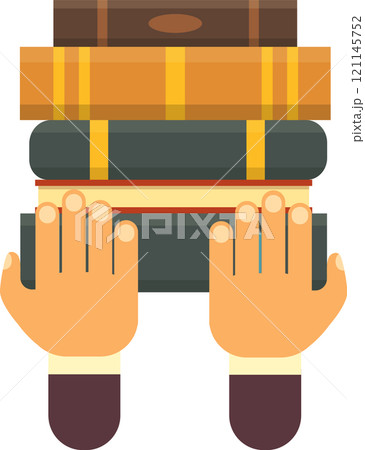 Two hands gently cradling a vibrant stack of colorful books, highlighting the vital role of knowledge, reading, and libraries in fostering education and personal growth 121145752
