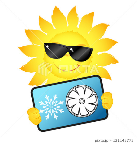Sun with air conditioner in hand 121145773
