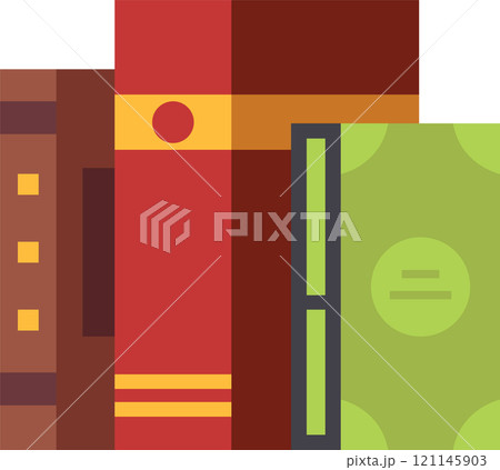 Stack of colorful books on a bookshelf, symbolizing knowledge and learning, with a green cover book resembling money, highlighting the investment in education and potential financial returns 121145903
