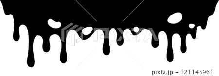 Black paint is dripping down a white background, creating an abstract and artistic visual effect with its irregular shapes and flowing movement 121145961