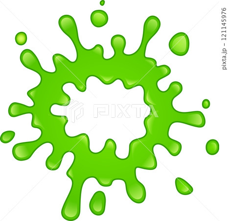 Bright green slime is splashing, creating a dynamic and vibrant splat with smaller droplets surrounding it against a clean white background Bright green slime is splashing, creating a dynamic and vibrant splat with smaller droplets surrounding it against a clean white background 121145976