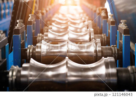 metal press rollers for manufacturing metal profiled sheet for roofing roofing industry. metal roofing production, production of roof elements metal press rollers for manufacturing metal profiled sheet for roofing roofing industry. metal roofing production, production of roof elements 121146043