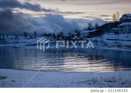 Winter evening at Ofotfjorden, Norway Winter evening at Ofotfjorden, Norway 121146183